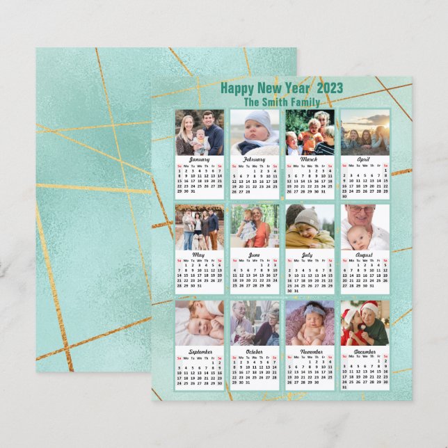 Fotokalenderkort för Mint Grönt-familjen 2023 (Fram/baksida)