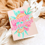 Fotokalligrafi för Girly Pastel-blommigt Kort<br><div class="desc">En coola,  gigantisk,  redigerbar,  handskriven rosa grattis på födelsedagen med pastellrosa,  orange,  ,  gouacher blommigt av pastelltyp,  en modern kalligrafi med en retrotwist.</div>