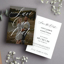 Fotokalligrafiskript för elegant i modern bröllop spara datumet