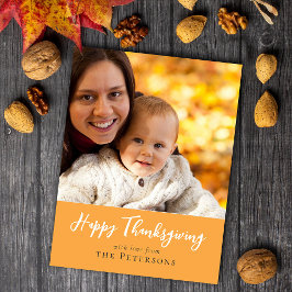 Fotokalligrafiskript för Happy thanksgiving-familj Vykort