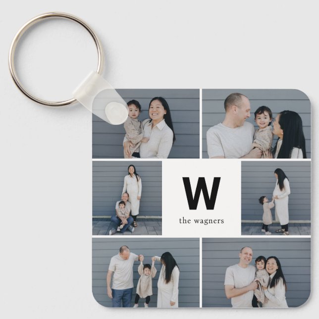 Fotokedja med fetstilt monogram redigerbar Anpassn Nyckelring (Framsida)