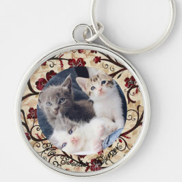 Fotokedjan Cute Cat Lover Memorial Foto Keychain Rund Silverfärgad Nyckelring