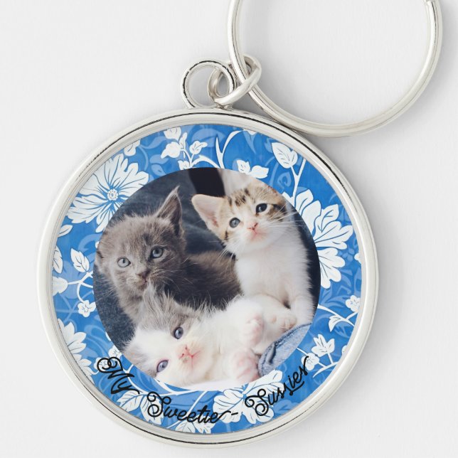 Fotokedjan Cute Pets Älskare Rund Silverfärgad Nyckelring (Framsidan)