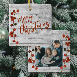 Fotokeepsaké för familjen Rustit wood God jul Julgransprydnad Keramik