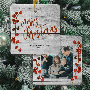 Fotokeepsaké för familjen Rustit wood God jul Julgransprydnad Keramik
