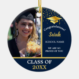 Fotoklass 2025 för marint blått Guld Studenten Julgransprydnad Keramik