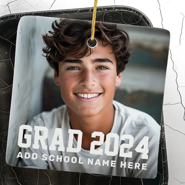 Fotoklass för år namn eller studenten julgransprydnad keramik (Photo grad class of year name or school graduation ceramic ornament)