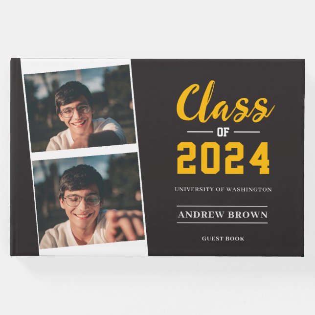 Fotoklass för Grått och Guld Guest Bok (Framsida)