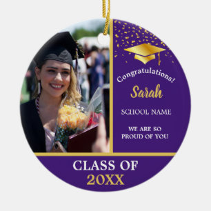 Fotoklass för lila Guld Studenten Anpassningsbar 2 Julgransprydnad Keramik