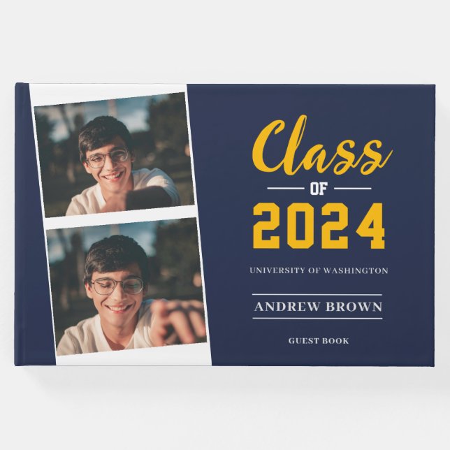Fotoklass för marinblått och Guld Guest Bok (Framsida)