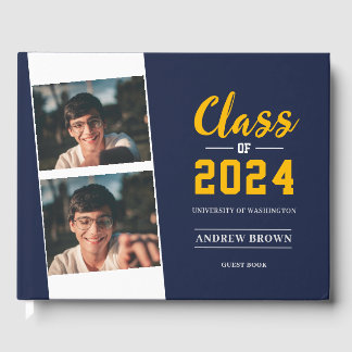 Fotoklass för marinblått och Guld Guest Bok