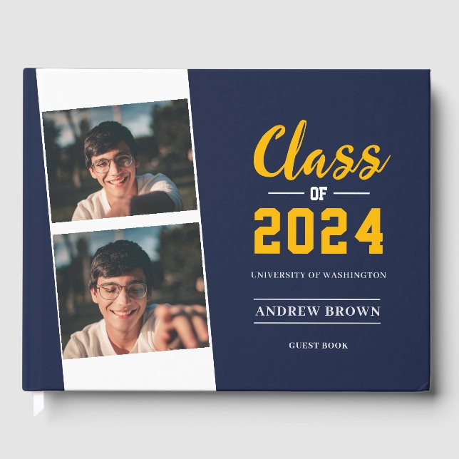 Fotoklass för marinblått och Guld Guest Bok (Framsida)