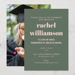 Fotoklass för Studentfest av 2024 Rosa Grönt Inbjudningar