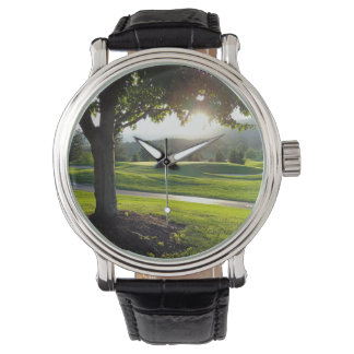 Fotoklocka, golfbanor, solnedgång, armbandsur, gol armbandsur