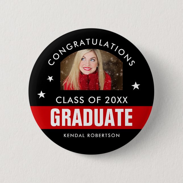 Fotoknapp för anpassningsbar Black och Red Student Knapp (Framsida)