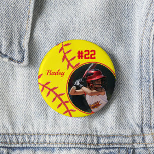 Fotoknapp för Softball Pin Namn Jersey Number Knapp