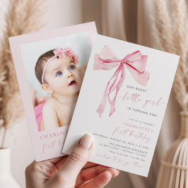 Fotokokvett för inbjudan till rosa Bow första föde