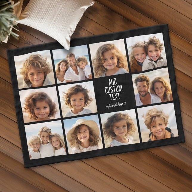 Fotokollage - 11 bilder med ett textblock 2 rader fleecefilt (Personalized fleece blanket with 11 photos and custom text)