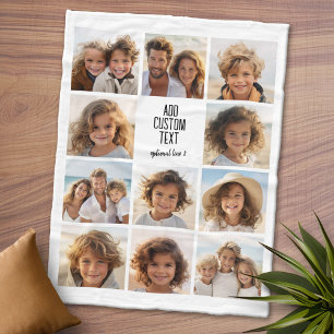 Fotokollage - 11 Bilder med textblock 2 linjer Fleecefilt