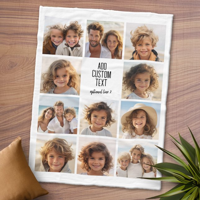 Fotokollage - 11 Bilder med textblock 2 linjer Fleecefilt (Personalized Fleece Blanket - Add Photos and Text or Customize completely in advanced design area)