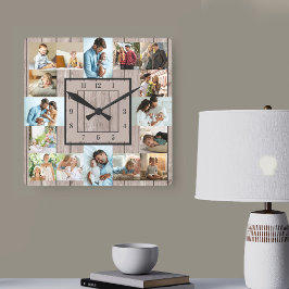 Fotokollage 16 Bild Light Wood numrerat Fyrkantig Klocka