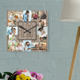 Fotokollage 16 Bild Rustic Wood numrerad Fyrkantig Klocka