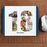 Fotokollage 18: e födelsedag 18 Personliger<br><div class="desc">Skapa din egen personlig-musknapp för en unik 18-dagarsgåva. Numret 18 fotokollage är på en vit bakgrund med smart havblått gräns. Utformningen innehåller upp till 12 olika fotografier - i olika former och storlekar - för att du ska få stor flexibilitet när du placerar ditt utvalda bilder. Fyll personligens musknapp med...</div>
