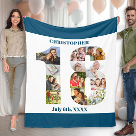 Fotokollage 18:e födelsedag Blå Bild Fleecefilt