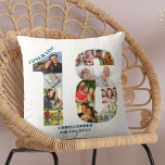 Fotokollage 18:e födelsedagens Personlig Keepsaké Kudde<br><div class="desc">Personlig 18:e födelsedagspresent. Den här anpassningsbarnas dekorativa kudde har en fin fotokollage som formas till nummer 18 med havets blå typografi. Ordalydelsen lyder "Gratulerar!" tillsammans med ditt eget namn och ditt födelsedatum (som du kan redigera eller lämna tomt). Mallen är inställd på redo så att du kan lägga till foton...</div>