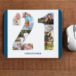 Fotokollage 21:a födelsedag nummer 21 Personlig Musmatta<br><div class="desc">Skapa din egen personlig-musknapp för en unik 21-dagars födelsedagspresent. Numret 21 fotokollage finns på en vit bakgrund med smart havblått gräns. Utformningen innehåller upp till 10 olika fotografier - i olika former och storlekar - för att du ska få stor flexibilitet när du placerar ditt utvalda bilder. Fyll personligens musknapp...</div>