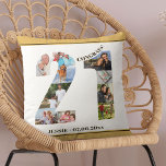 Fotokollage 21:a Personligens Neutralt Kudde<br><div class="desc">Personlig 21:a födelsedagspresent. Den här anpassningsbarnas dekorativa kudde har en fin fotokollage som formas till nummer 21 med neutralt beige sand/muterad gult gräns och brons modern typografi. Ordalydelsen lyder "Gratulerar!" tillsammans med ditt eget namn och ditt födelsedatum (som du kan redigera eller lämna tomt). Mallen är inställd på redo så...</div>