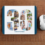 Fotokollage 30års födelsedag nummer 30 Personlig<br><div class="desc">Skapa din egen personlig-musknapp för en unik 30års födelsedag-gåva. Numret 30 fotokollage finns på en vit bakgrund med smart havblått gräns. Utformningen innehåller upp till 14 olika fotografier - i olika former och storlekar - för att du ska få stor flexibilitet när du placerar ditt utvalda bilder. Fyll personligens musknapp...</div>