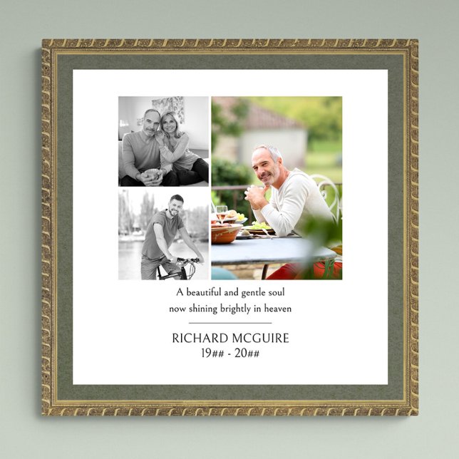 Fotokollage 3 fotot - enkelt begravningsminne poster (Funeral memorial poster to order professionally printed or as a printable digital download)