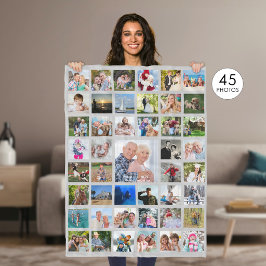 Fotokollage 45 bilder redigerbar grå Personlig Fleecefilt