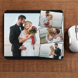 Fotokollage 4 Bröllop Bild montage Musmatta<br><div class="desc">Skapa din egen unika bröllop-fotomuspekare. Fotomallen är konfigurerad så att du kan lägga till 4 av bilderna som automatiskt visningar som ett huvudbakgrundsfoto i liggande format. De återstående 3 fotona läggs över i ett zigzag-montage. Konstruktionen har smalt svart foto ramar och svart gräns.</div>
