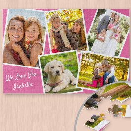 Fotokollage 5 Bilder och Anpassningsbar Text - Ros Pussel