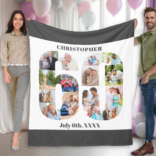 Fotokollage 60:e födelsedagen Grått White Bild Fleecefilt