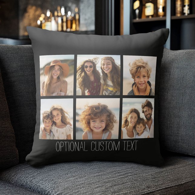 Fotokollage - 6 foton svart bakgrund kudde (Custom Photo Collage Pillow)