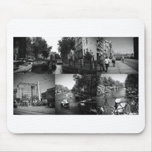 Fotokollage Amsterdam 1 i svartvitt Musmatta