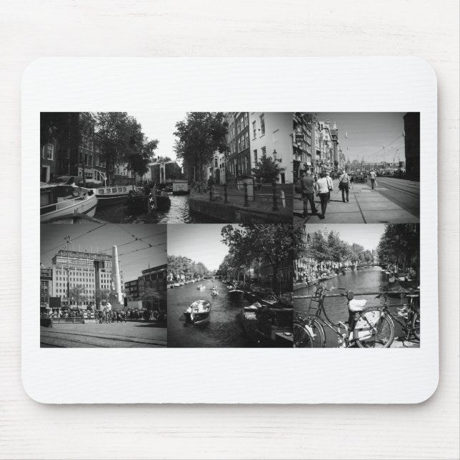 Fotokollage Amsterdam 1 i svartvitt Musmatta (Framsidan)