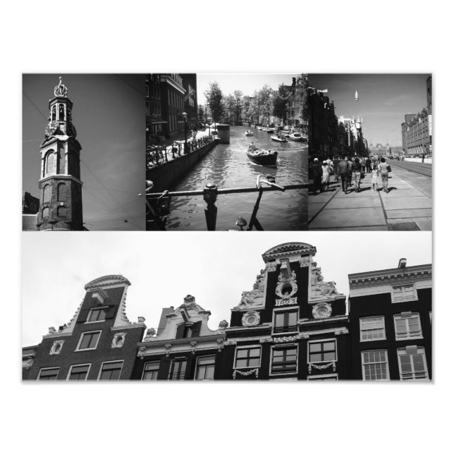 Fotokollage Amsterdam 2 i svartvitt Fototryck (Framsidan)