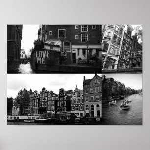 Fotokollage Amsterdam 3 i svartvitt Poster