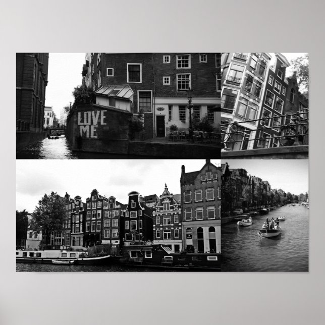 Fotokollage Amsterdam 3 i svartvitt Poster (Framsidan)