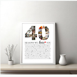 Fotokollage-årsdag 40 skäl till att vi Kärlek Poster