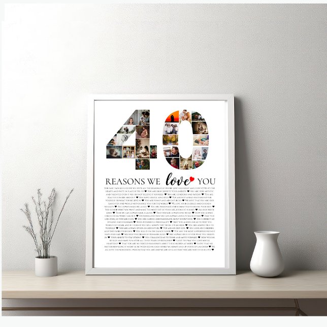 Fotokollage-årsdag 40 skäl till att vi Kärlek Poster (Skapare uppladdad)