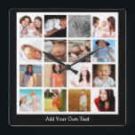 Fotokollage av en typ av Personlig Fyrkantig Klocka<br><div class="desc">Fotokollage designer anpassningsbar products from Ricaso ...  överför dina egna foton/bilder och lägg till din egen text ...  enkelt att anpassa din egen väggklocka - ändra bakgrunden färg genom att klicka på anpassa</div>