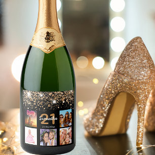 Fotokollage av födelsedagsmat svart guld glitter n