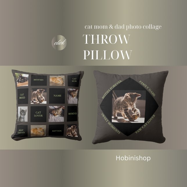 fotokollage av katt mamma & cat Pappa dekorativ ku Kudde (cat mom & cat Dad photo collage throw pillow)