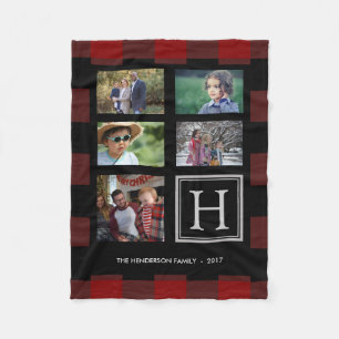Fotokollage av rött buffalo plaid-familjen fleecefilt