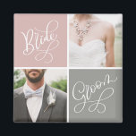 Fotokollage av typen Bride och Groom Bröllop Magnet<br><div class="desc">Hämta och visa dina speciella stunder med anpassadets bröllop-magnet. Lägg till din favoritfilm bilder från bröllopsdagen till den här två fotobruden och groomfärgningen. Andra färg finns tillgängliga.</div>